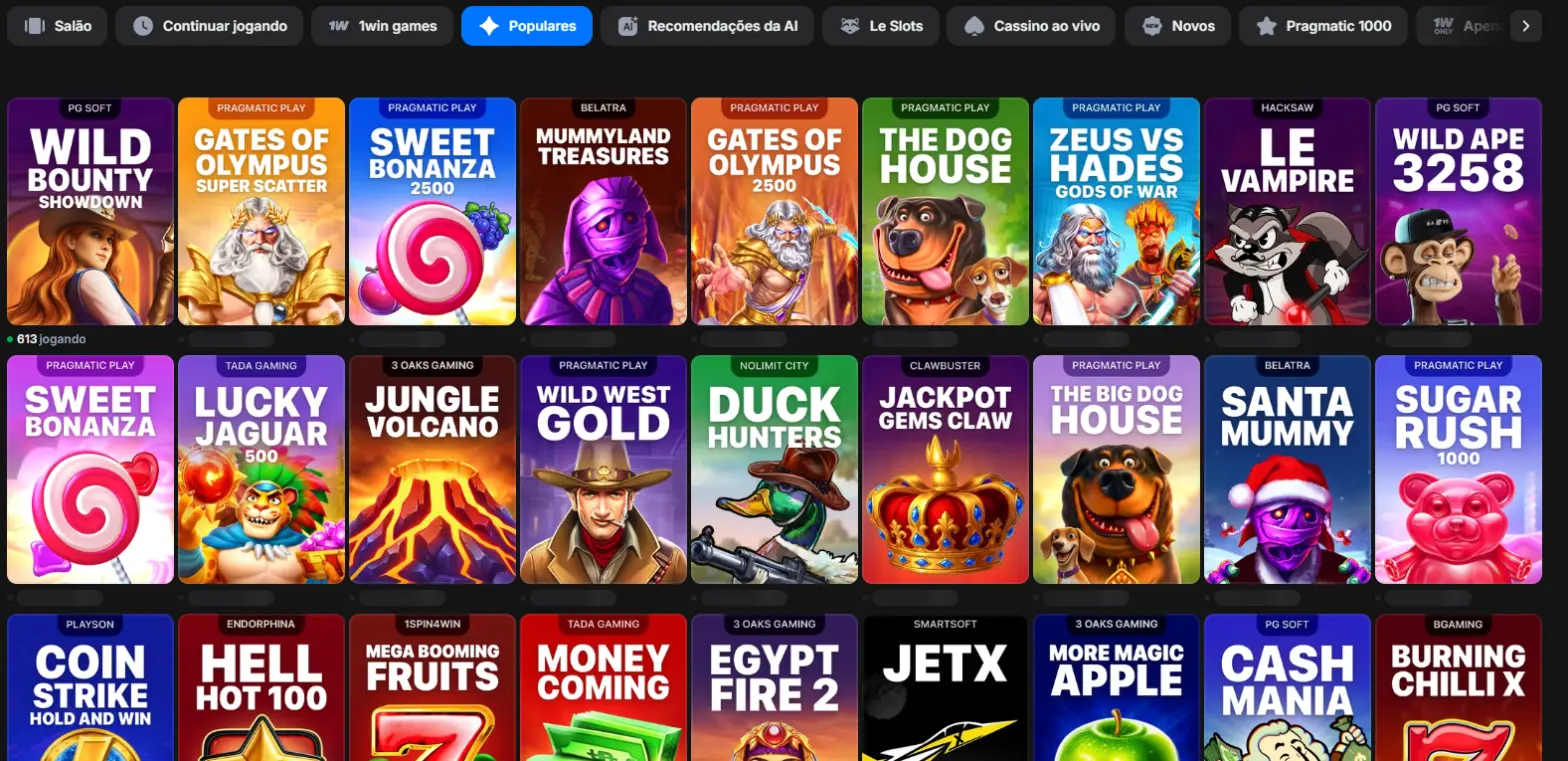 Jogos e slots populares no cassino 1Win Brasil